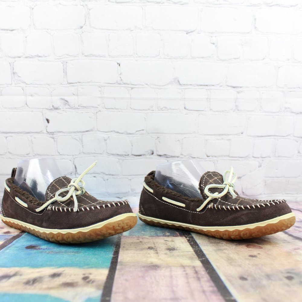 LL Bean One-Eye Plaid Soft Fleece Brown Suede Moc Mountain Slipper 8 M - Picture 3 of 8